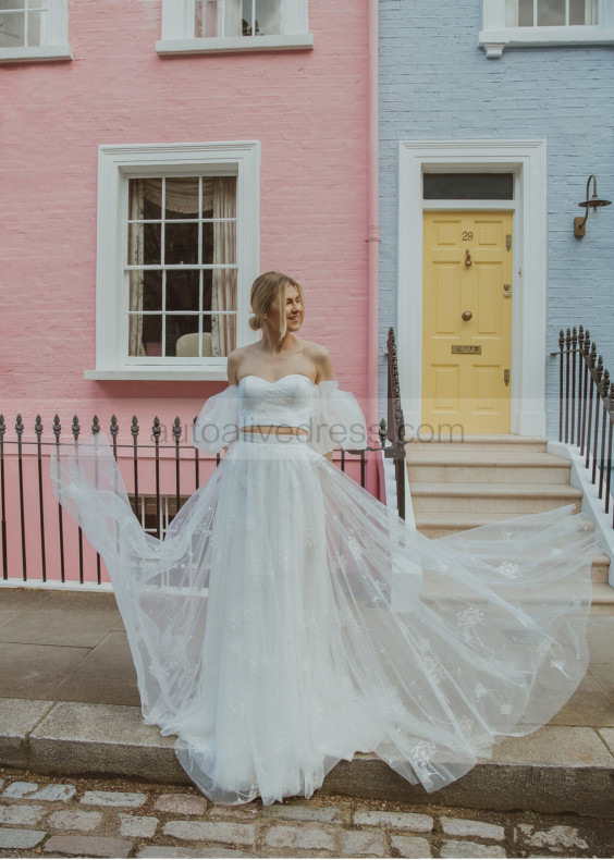 Two Piece Off Shoulder Ivory Lace Tulle Unusual Wedding Dress Two Piece Off Shoulder Ivory Lace Tulle Unusual Wedding Dress
